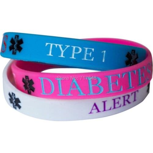 300pcs DIABETES TYPE 1 ALERT wristband silicone bracelets rubber cuff bangles free shipping by FEDEX