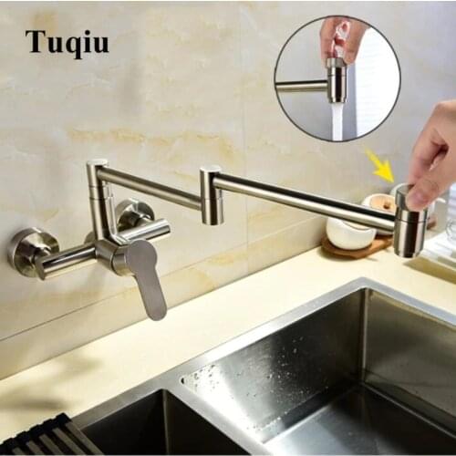 Foldable Kitchen Sink Mixer Tap Brass Black/Nickel/Chrome Finished Single Cold Wall Mounted Foldable Basin Faucet Hot and Cold