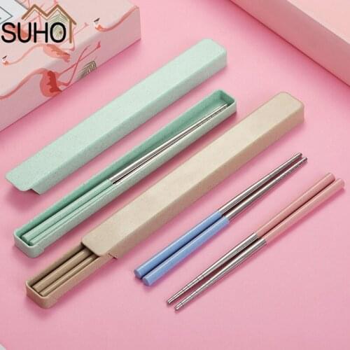 New Style Portable Chopsticks with Case 304 Stainless Steel Reusable Chopsticks for Kitchen Dinner Camping Traveling Tableware