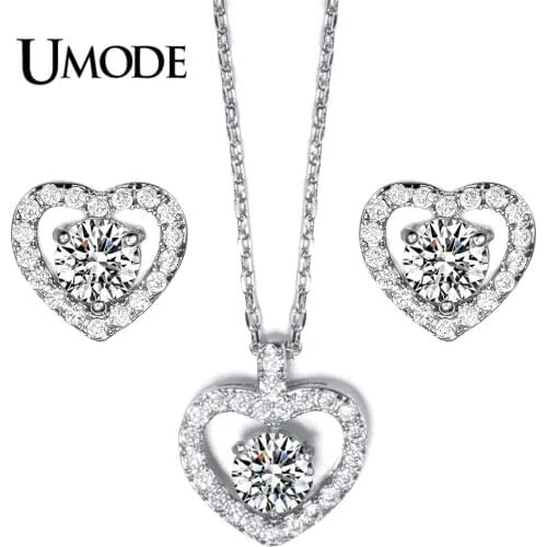 UMODE Fashion Jewelry Set Wholesale Including Heart Shaped CZ Stud Earrings & Pendant Necklace Set For Women AUS0023