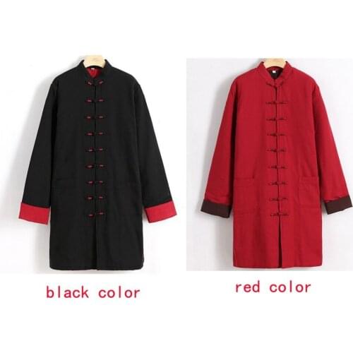 Unisex RED/BLACK men cotton winter&Autumn&Spring tang suits kung fu uniforms coat male martial arts suit taoist robe