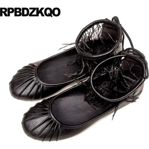 Party black size 35 ballerina beautiful fur designer dress walking lace up ankle strap chinese china soft ballet flats women