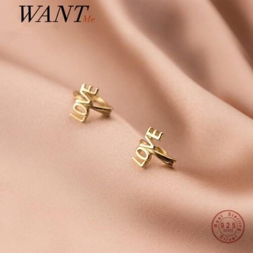 WANTME Genuine 925 Sterling Silver Sweet Romantic Letters Love Hoop Earrings for Women Girls Party Fashion Jewelry Accessories
