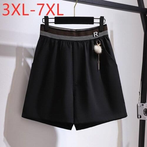 New 2021 Ladies Summer Plus Size Shorts For Women Large Casual Loose Black Pocket Wide Leg Shorts 3XL 4XL 5XL 6XL 7XL