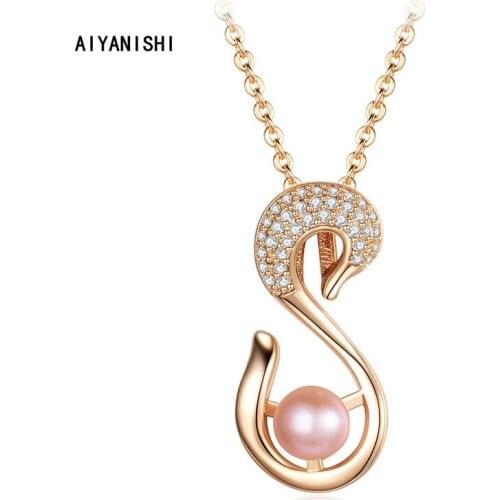 AIYANISHI 18K Gold Filled Natural Freshwater Pearl Necklace Fashion Handmade Swan Chain Necklace For Women Charm Goose Necklaces