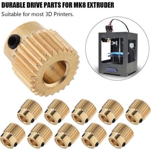10pcs/lot 26 Teeth Brass 5mm Bore MK7 MK8 Extruder Drive Gear For 3D Printer