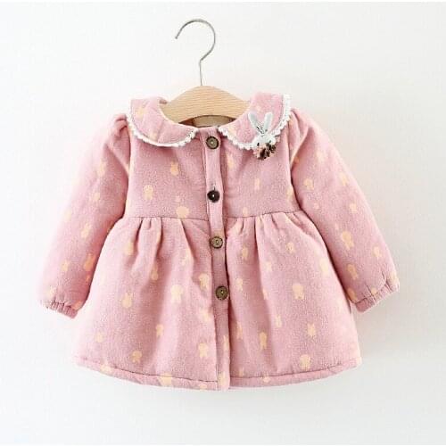 2017 baby winter clothing girls cotton coat cute rabbit ears princess coats fashion printed jackets infant girl outfit