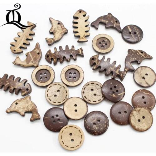 50PCs Fishbone dolphins Brown Coconut Shell Buttons Big Size 2 Holes Sewing Buttons Scrapbooking Sewing Accessories