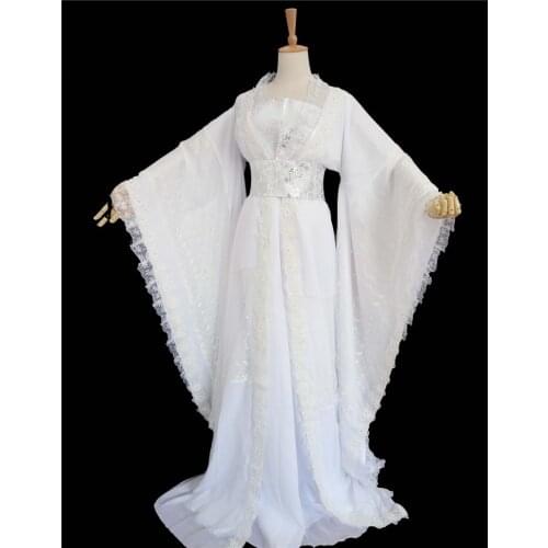 6 Designs White Elegant Male Female Cosplay Costume Hanfu cos Luoluo Bai Qian Print Handwriting Red Plum Blossom Fairy Hanfu