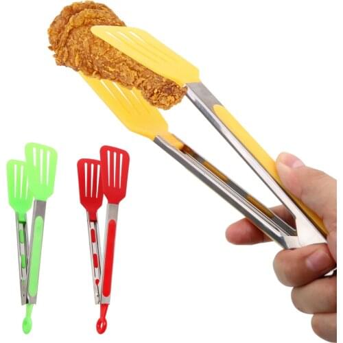 Non-Stick BBQ Tongs Stainless Steel Handle Utensil Kitchen Tongs Silicone Salad Serving Pizza Bread Steak Clip