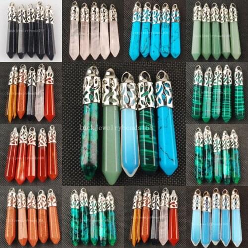 Free Shipping Women Fashion 5pcs New Fashion Mix Stone Hexagonal Pointed Reiki Chakra Pendant Bead WFH541