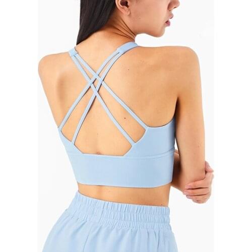 Heyyoga Women Light Support Padded Workout Gym Yoga Bras Crop Top CROSS OVER STRAP Push Up Fitness Athletic Sports Bras Top
