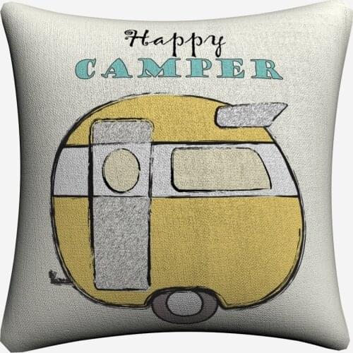 Happy Camper Kids Cartoon Decorative Linen Cushion Cover 45x45cm Pillow Case For Sofa Home Decor Throw Pillow Covers