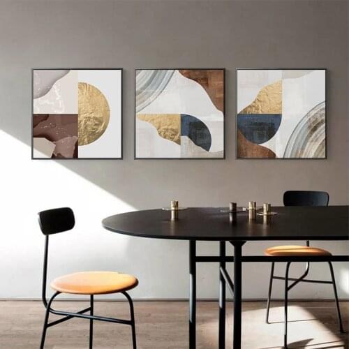 Geometric Abstract Golden Canvas Print Paintings Gold Foil Poster Wall Art Pictures on Canvas Living Room Office Home Decor