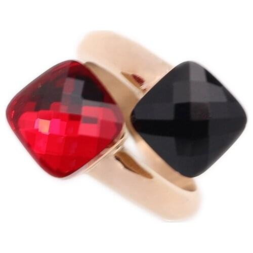 JSBAO New Fashion Double Beautiful Glass Fashion Ring Women Rose Gold Stainless Steel Black Red Glass Ring For Women Jewelry