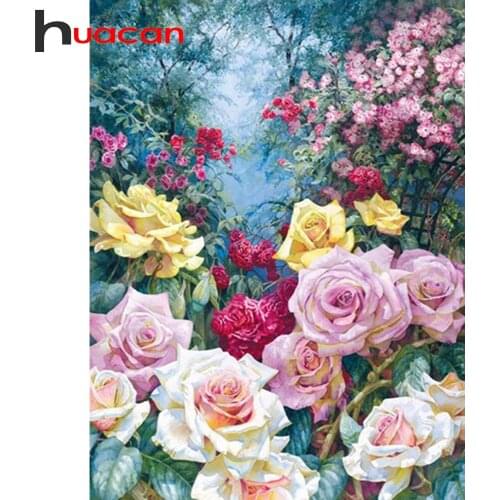 Huacan 5D Diamond Rhinestones Paintings Rose Diamond Mosaic Embroidery Flower Personalized Gift Handicraft Home Decor