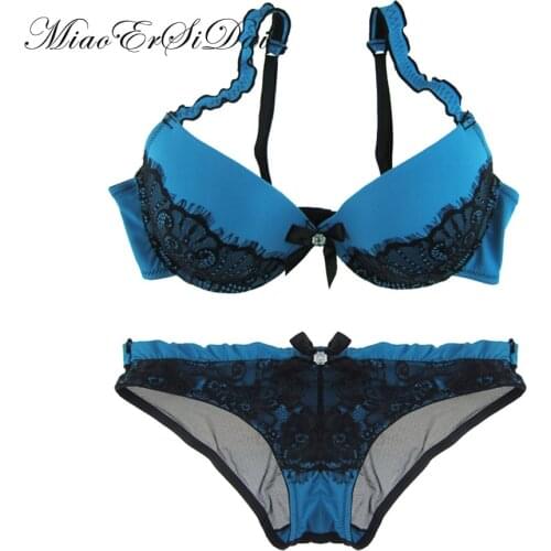 MiaoErSiDai Bra set blue ace women push up bra sexy bras for women 34B 36B 38B 40B