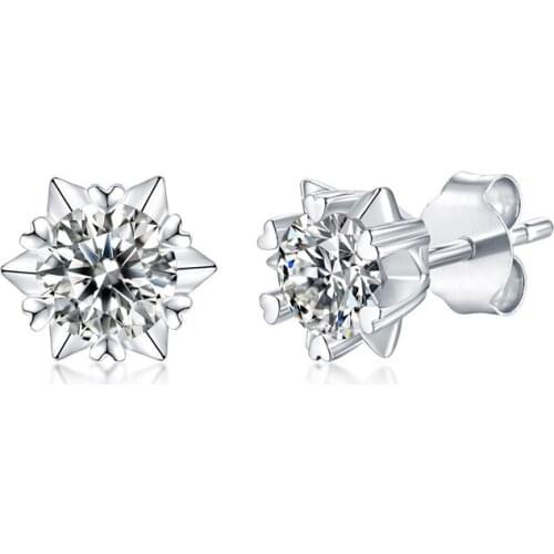 Korean Style Evening 1Ct 50points Snowflake Moissanite Earrings For Women Wedding Party Anniversary 925 Silver Simple Jewelry