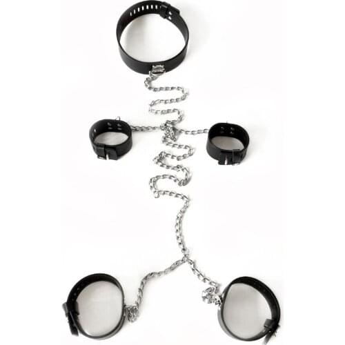 Leather body harness handcuffs ankle cuffs and neck collar adult games restraints sex toys for couples slave bdsm hand cuffs