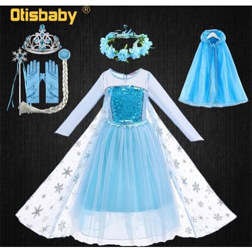 Summer Toddler Elsa Dress Light Blue Cinderella Princess Costume Birthday Child Sequin Pageant Dresses for Girls Fairy Cloak