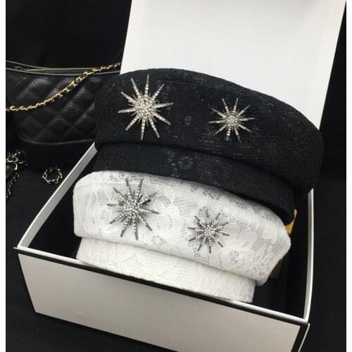 Summer the new Japanese berets lace vintage newsboy cap female pumpkin hat diamond navy cap han edition thin tide