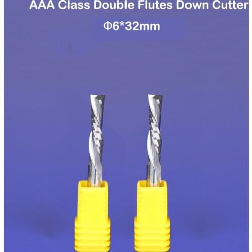 2pcs 6*32mm Left Spiral milling cutter down cut Two Flute router bit CNC Double Flute Down Cutter end mill carbide woodworking
