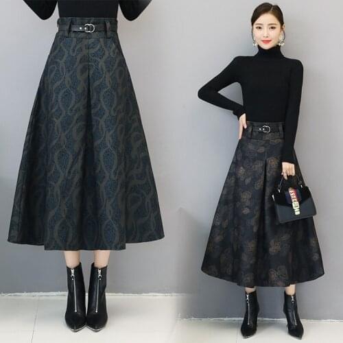 Fashion Autumn High Waist Skirt Striped Long Woolens Skirts Women Winter Windproof Warm Vintage A-Line Faldas Jupe Longue Female