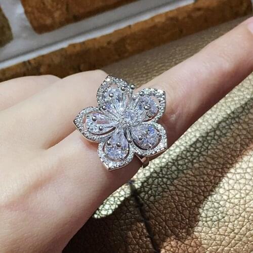 MOONROCY Silver Color Crystal CZ Rings Bowknot Womens Girls Gift Dropshipping Party Office Wedding Jewelry Wholesale Gift