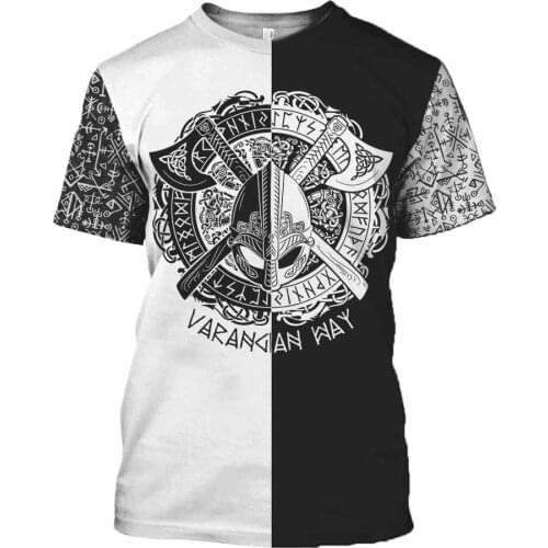 2019 New summer Fashion Viking tattoo t shirt men The Viking Black And White 3D Printed Funny t-shirt Harajuku streetwear tops