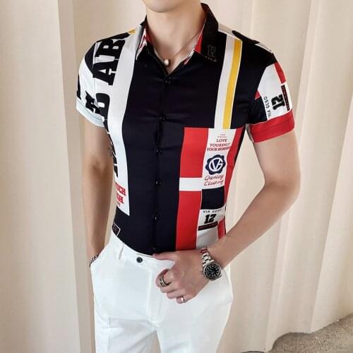 Latest mens shirt 2020 Summer Street Fashion Design letter Print Short Sleeve Casual Slim Fit Shirt Men Plus size M-4XL