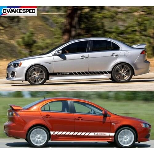2PCS Car Door Side Skirt Stripes Stickers For Mitsubishi Lancer EX Outlander ASX L200 Ralliart Mirage Accessories Free Shipping