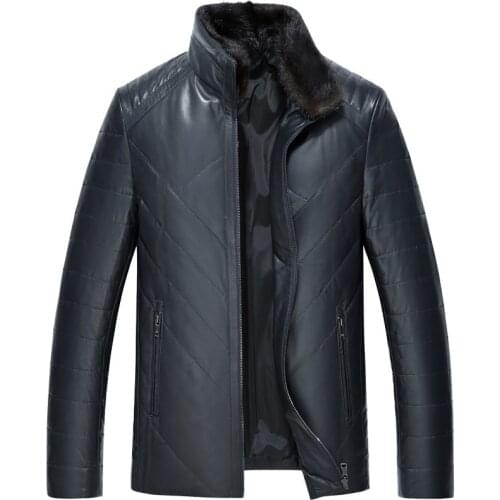 Genuine Leather Winter Mink Fur Collar Real Sheepskin Men Warm Down Jacket Plus Size Veste Homme 1962 MY1960