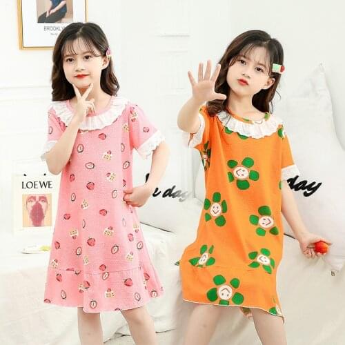 Toddler Girls Nightdress Kids Girl Nightgown Short-sleeved Pajamas Cotton Sleepwear Childrens Clothing Breathable Nightwear
