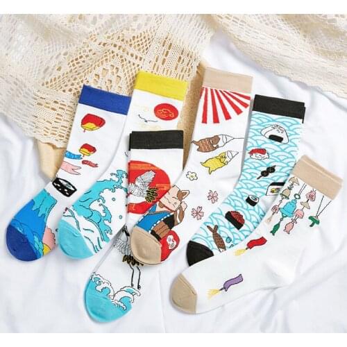 Original Personality Pattern Art Socks Women Men National Style Colorful Cartoon Tide Socks Street Retro Cotton Sport Casual Sox