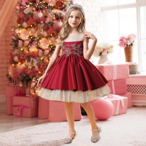 New 2021 Christmas Retro Dress Kids Dresses For Girls Clothes Children Embroidery Princess Flower Party Dress Girl Gown Beading