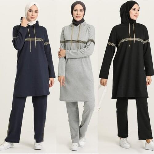 2021 New Season Hooded tracksuit 2 piece Muslim Women Hijab tracksuit fashion Turkey AbayaDubai Islamic sportswear Arabia Turkey