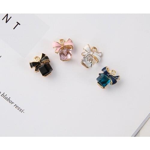 10pcs/pack Fashion Bow Square Glass Enamel Charms Oil Drop Zinc Alloy Gold-Color Floating Pendant Fashion Jewelry Accessories