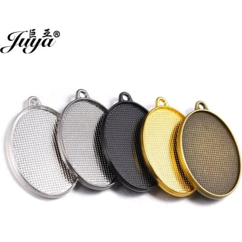 50PCS Double Sided Oval Pendant Base 28x38mm 5 Colors Alloy Blank Tray Charms For DIY Jewelry Making Accessories Components
