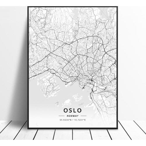 Randaberg Oslo Trondheim Fredrikstad Bergen Sandvika Stavangr Kristiansand Norway Canvas Art Map Poster home decor frame