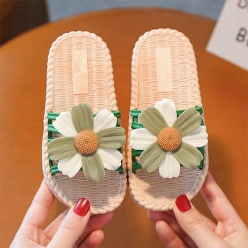 Fashion Flower Design Girls Slippers Cute Childrens Sandals Summer Home Bath Non-slip Princess Shoe Soft Sole Casual Beach Shoe