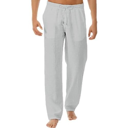 Yoga Pants Drawstring Mid Rise Men Solid Color Wide Leg Trousers Slacks for Sports