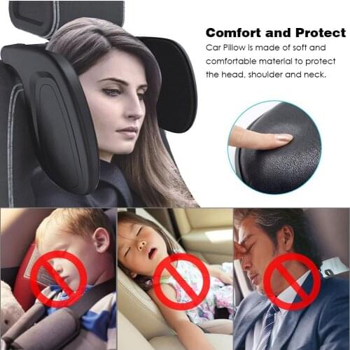 Telescopic Seat Headrest Car Artificial Leather Sleeping Neck Support Adjustable Memory Foam Neck Pillow Cushion For Passengers