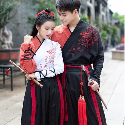 Couples Chinese Hanfu Ancient Traditional Costume Folk Dance Wushu Clothing Women Men Performance Wear Festival Outfit DN4908