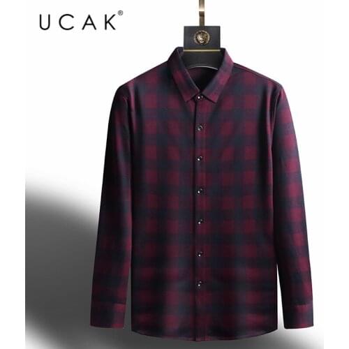 UCAK Brand Streetwear Shirt Spring New Fashion Style Casual Long Sleeves Turn-Down Collar Plaid Shirt Men Clothing Homme U6145