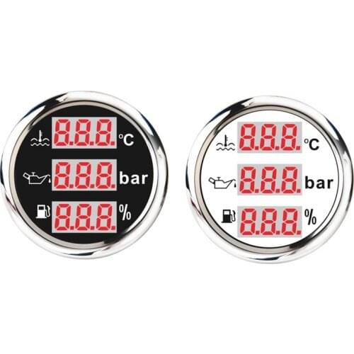 Universal 52mm 3 in 1 Multi-Function Digital Gauge Waterproof Water Temp Oil Pressure Fuel Level Gauge with Alarm