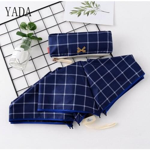 YADA Japanese Style Lattice Umbrellas Rainy Pocket Light 4 Folding Umbrella For Women Anti-UV Mini Manual Grid Umbrella YS200025