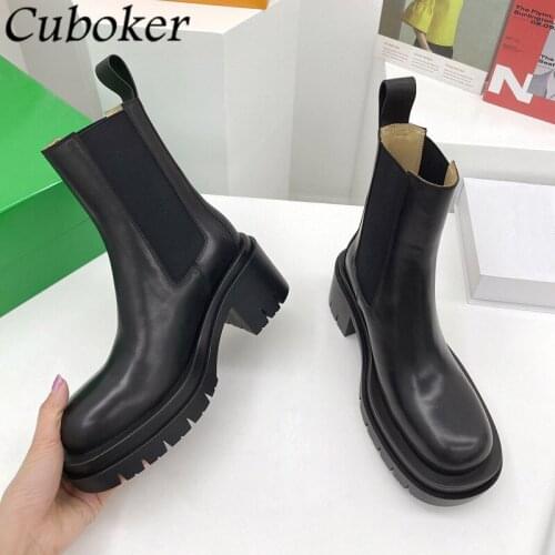 Luxury Brand Runway Women Classic Martin Boots Chunky Heel Height Increasing Female Ankle Short Boots Slip On Autumn Boots Women