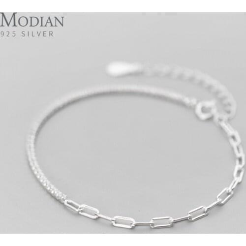 Modian Stackable Zirconia Geometric Oval Interlock Genuine 925 Sterling Silver Asymmetry Bracelet Bangle for Women Fine Jewelry