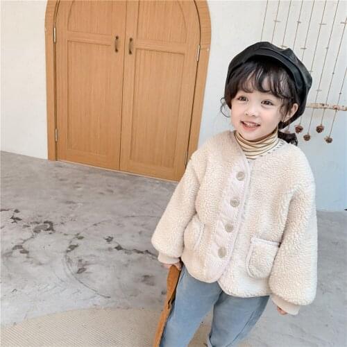 2-7 Y Toddler Girls Winter Jackets 2020 New Kids Casual Solid Color Lambswool Coat Korean Velvet Thicken Warm Baby Girl Jacket