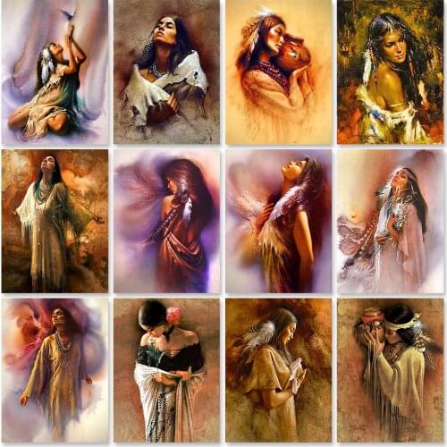 ZOOYA DIY 5D Diamond Painting Indian Tribe Woman Cross Stitch Full Square Diamond Embroidery American Vintage Picture Home Decor